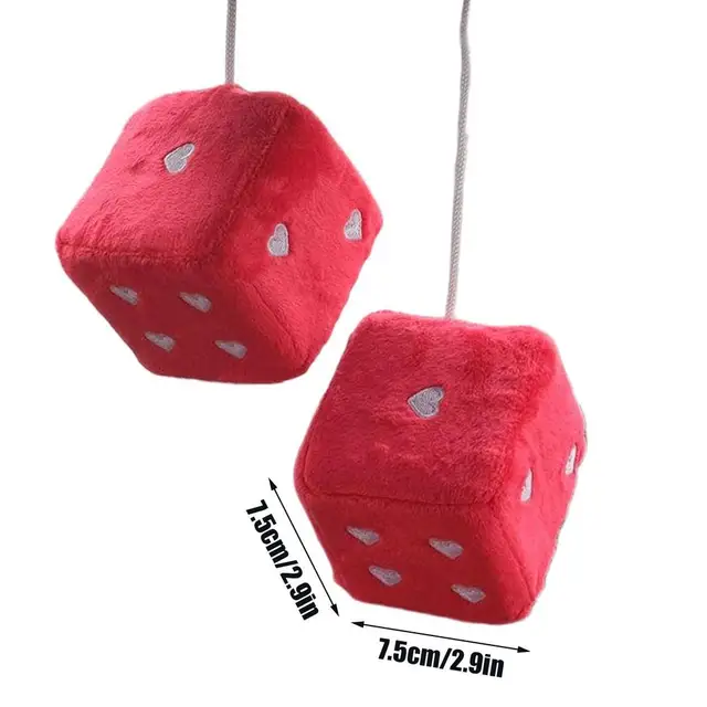 Pair Of 3" Heart Embroidered Plush Dice - Fuzzy Car Hanging Decor For Rearview Mirror