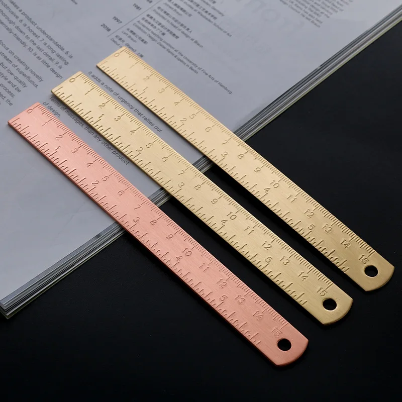 Vintage Metal Brass Straight Ruler 15cm Metal Scale Measuring Tools Korean Stationery Painting Drawing Kit Bookmark Copper Ruler 2pcs antique bronze silver vintage metal cat ruler bookmark cabochon base bookmark setting fit 20mm cabochon cameo bookmarks