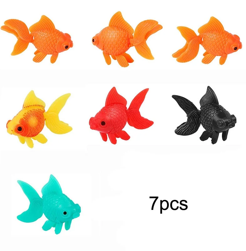 7 Pieces Artificial Fish Fish Bowl Tank Aquarium Decor Moving Floating Glodfish Ornament Plastic Gold for Party Decor