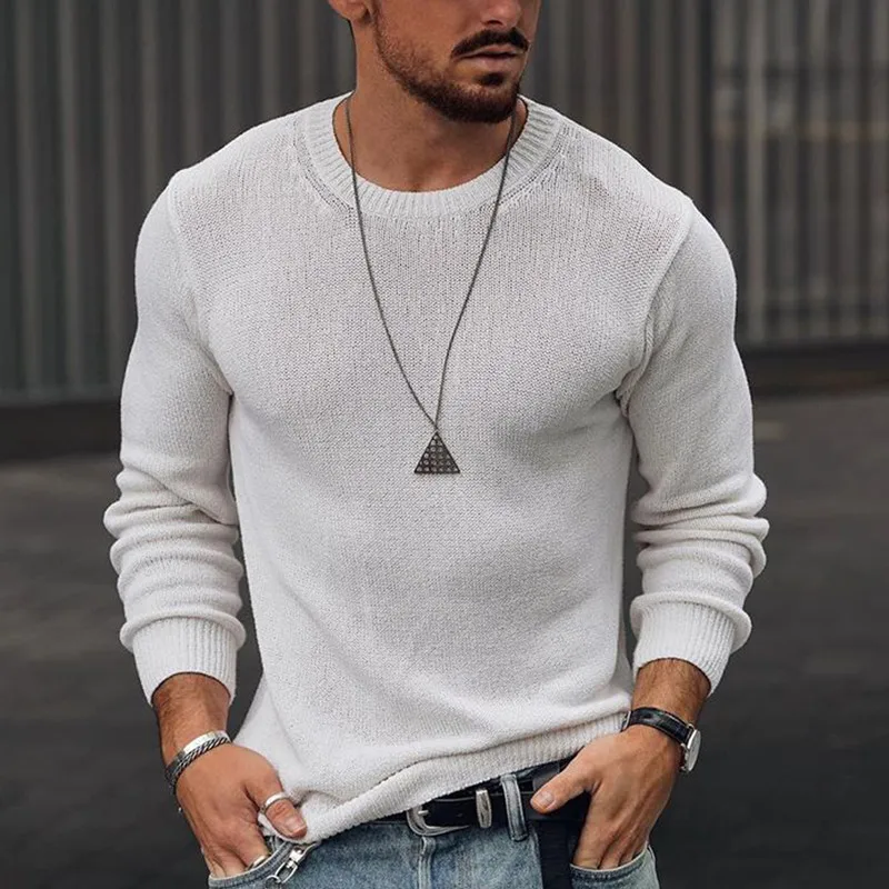Dropshipping Spring Autumn Sweater Solid Color Knit Pullover O-Neck Men Top for Daily Wear 2022 New Sweater For Men