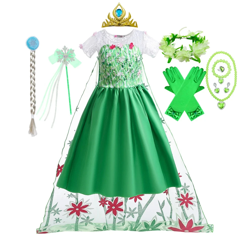Vestido Verde Fantasia Frozen Fever Kostum Disney Frozen Gaun