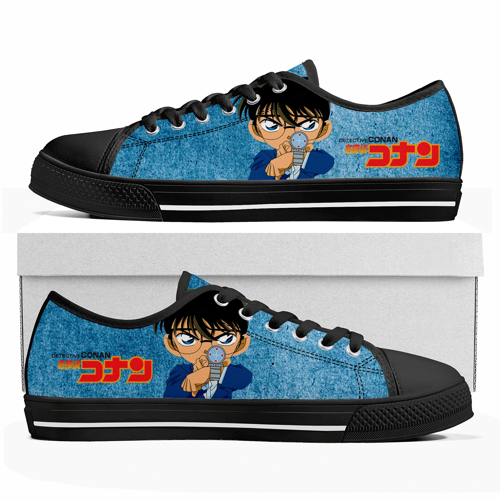 

Кроссовки Detective Conan мужские/женские, низкие кеды с рисунком манги, холщовые кроссовки для подростков, обувь для пар, черные, на заказ