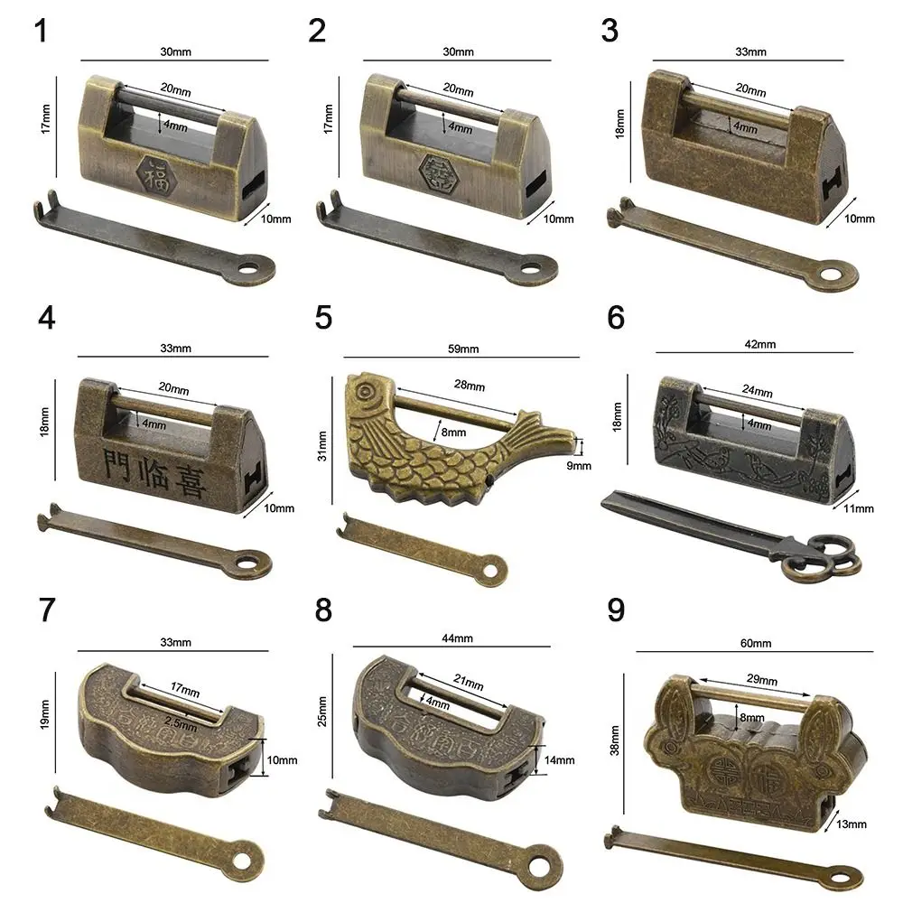 Description Picture 3 of itemAntique Retro Padlock Decorative Vintage Chinese Lock Mini Keyed Locks for Small Wooden Jewelry Storage Box