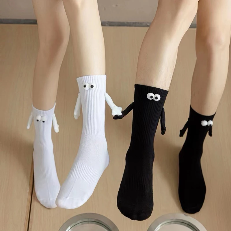 

2Pairs Funny Creative Women's Socks Korean Cute Eyes Couples Sox Socks Tide Summer Autumn Cotton Magnetic Attraction Hands Sock
