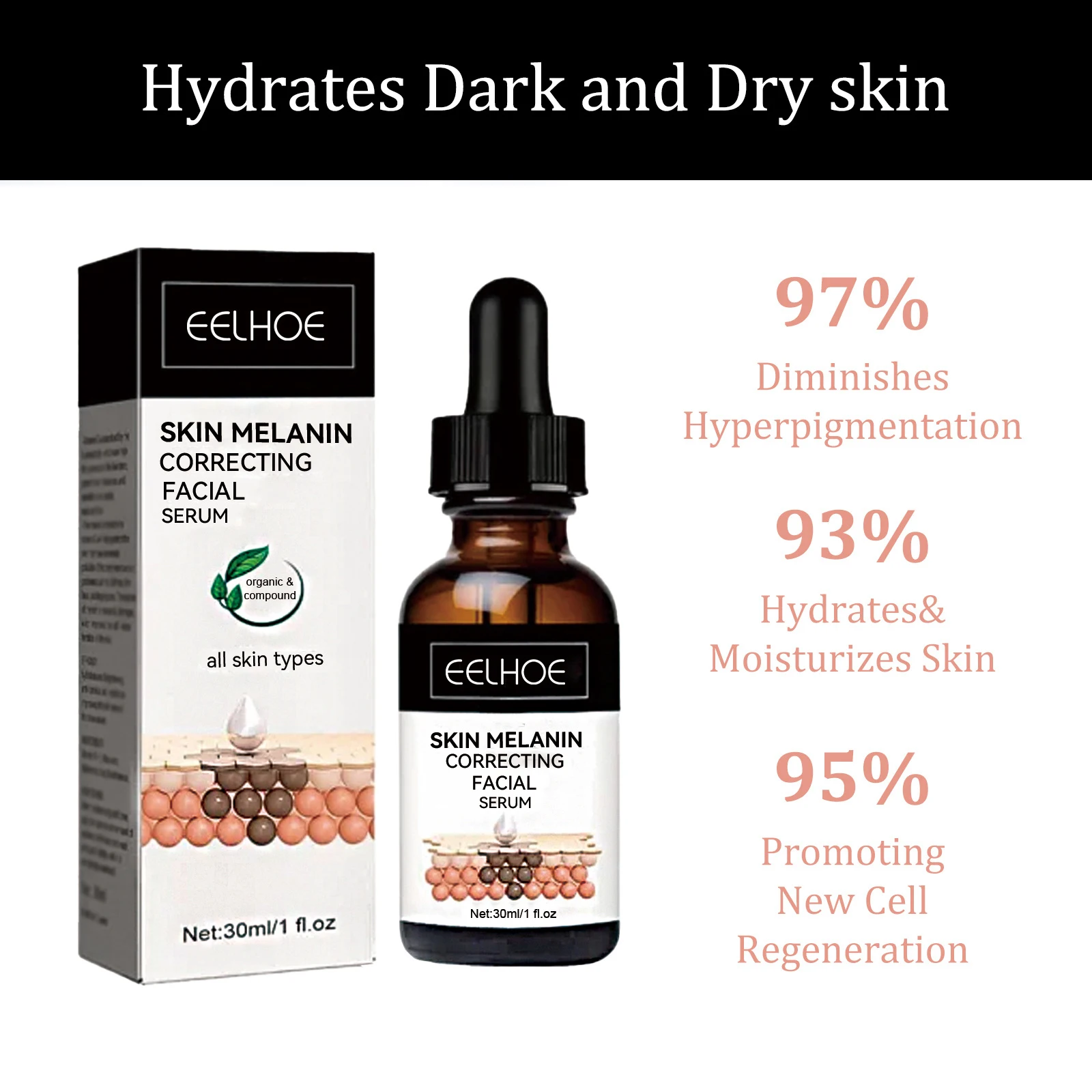 EELHOE Melanin Correcting Serum Fade Dark Spots Anti Freckle Melasma Remover Lightening Pigment Blemish Vitamin C Face Essence 3