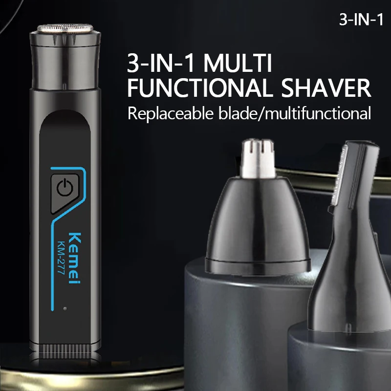 Kemei KM-277 Electric Shaver Ear/Eyebrows/Nose Hair Trimmer 3in1 Kit Mini Portable Body Hair Trimmer Safety Razor Rechargeable