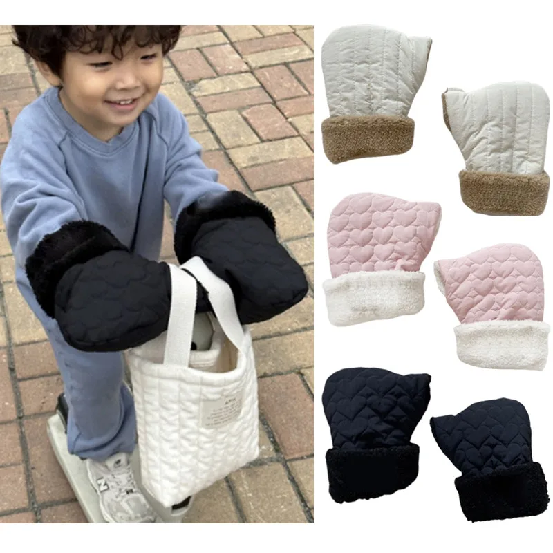Children Winter Outdoor Scooter Sports Gloves Windproof Thicken Plush Lining Kids Bicycle Handlebar Mittens Baby Hand Warmer