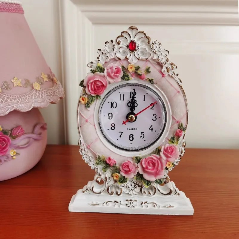 Hand-Painted  Rose Resin Small Alarm Clock