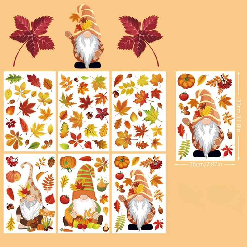 Window Stickers 6 PCS Autumn Window Clings for Glass Autumn Clings for Windows Fall Window Stickers Thanksgiving Home Office Decorations