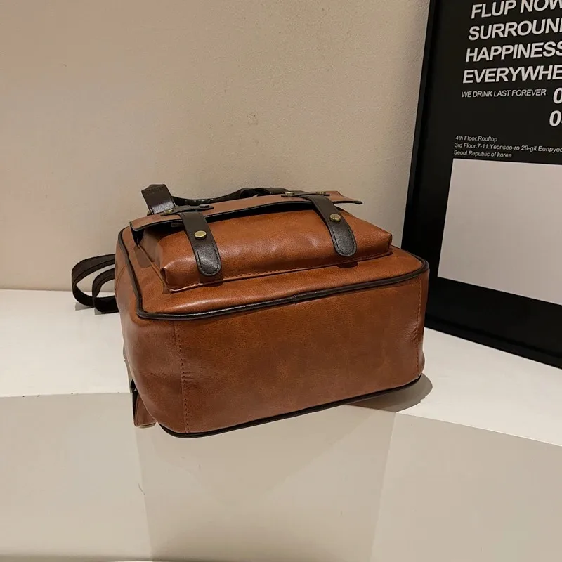 High Quality Vintage  PU Leather Bag Women Large Laptop Backpack School Bags Ladies Bookbag Rucksacks Shoulder Bags