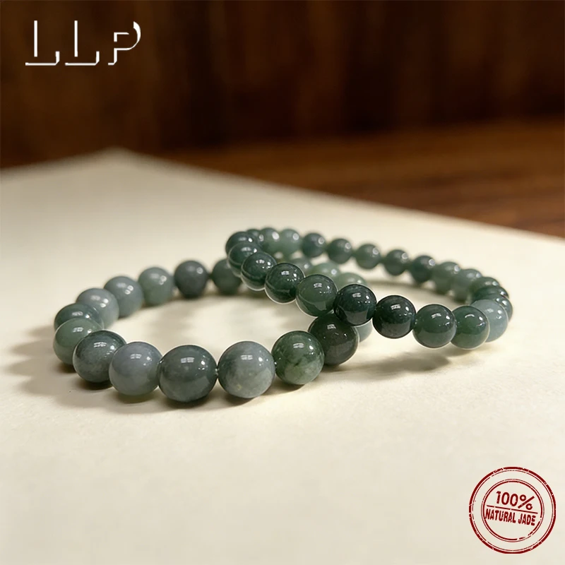 Natürliche Jade-Perlen der Güteklasse A in Blauwasserfarbe, elastisches Seil, Handtasche für Damen, glückbringender und modischer Schmuck – Detail 8