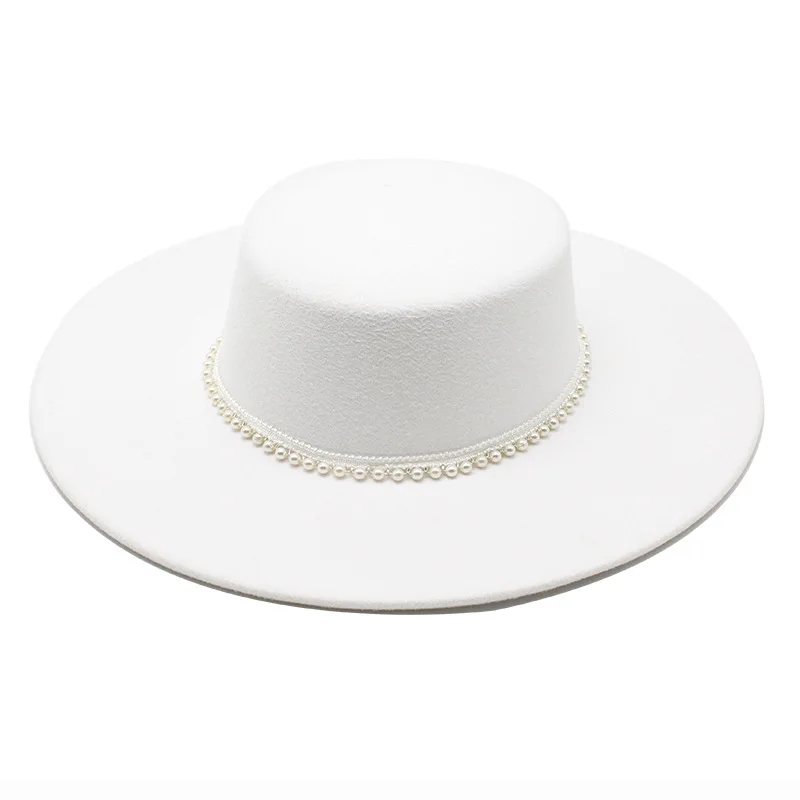spring autumn fashion 2022 Women's cap hats pearl fedoras wide brim hat designer chapel beach elegant Wedding picture hat round 3
