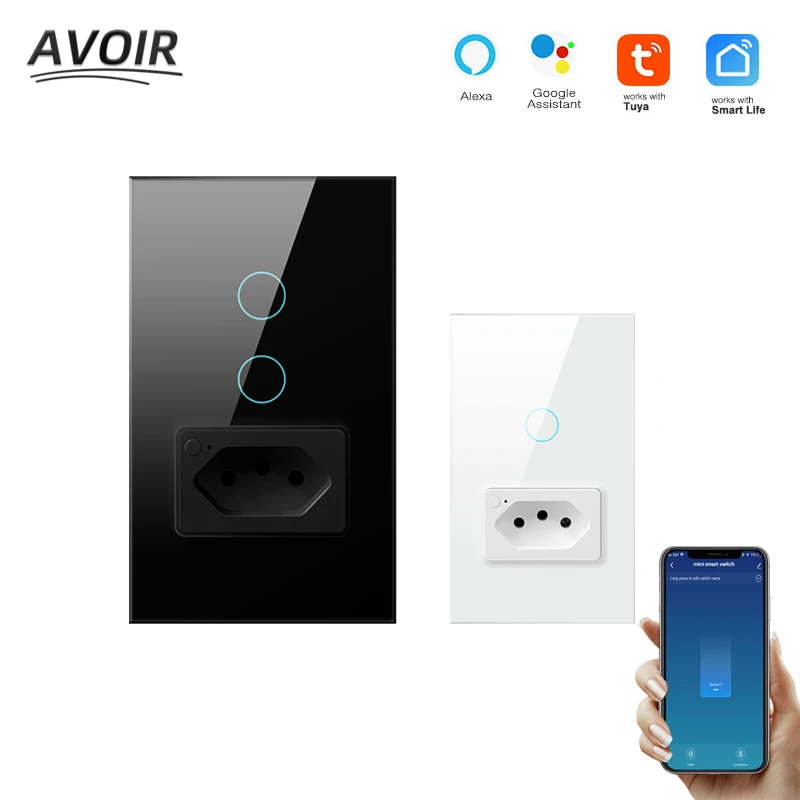 Avoir Tuya Touch Switch 2 Way Brazil Standard Plugs Wifi Smart