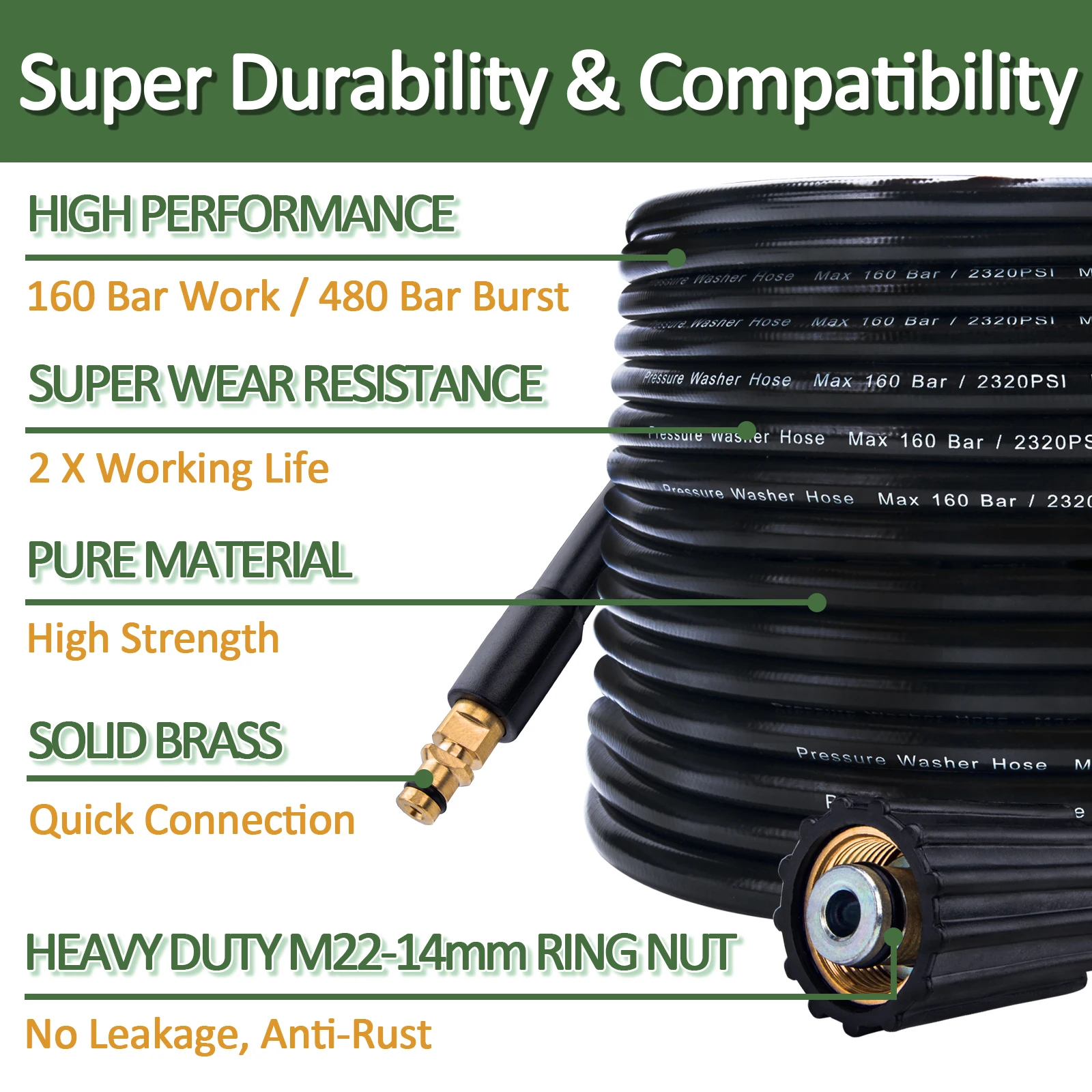 10m High Pressure Washer Hose Pipe Cord Water Cleaning Hose for Karcher Pressure Washer Sink 2