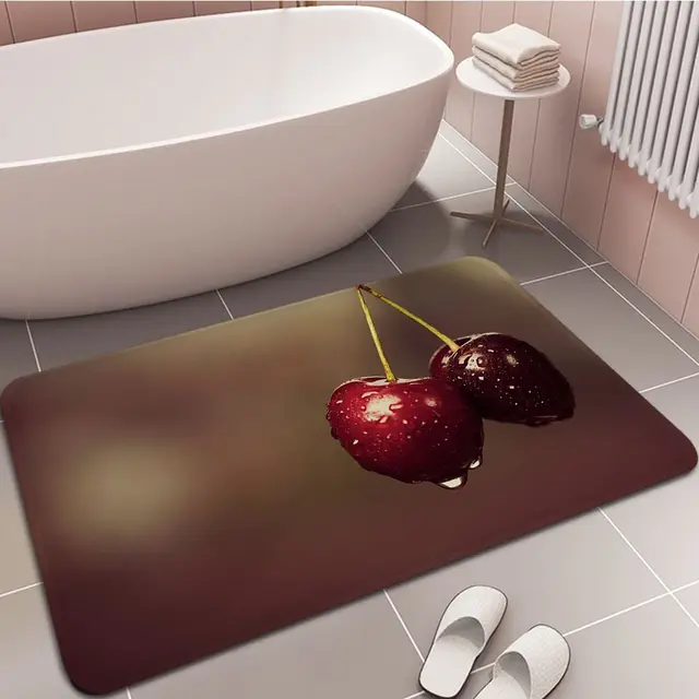 Cseresznye Gyümölcs Nyomtatott Flanel Padlószőnyeg Fürdőszoba Dekoráció Szőnyeg Nem Csúszás A Nappali Konyhájához - Image 4