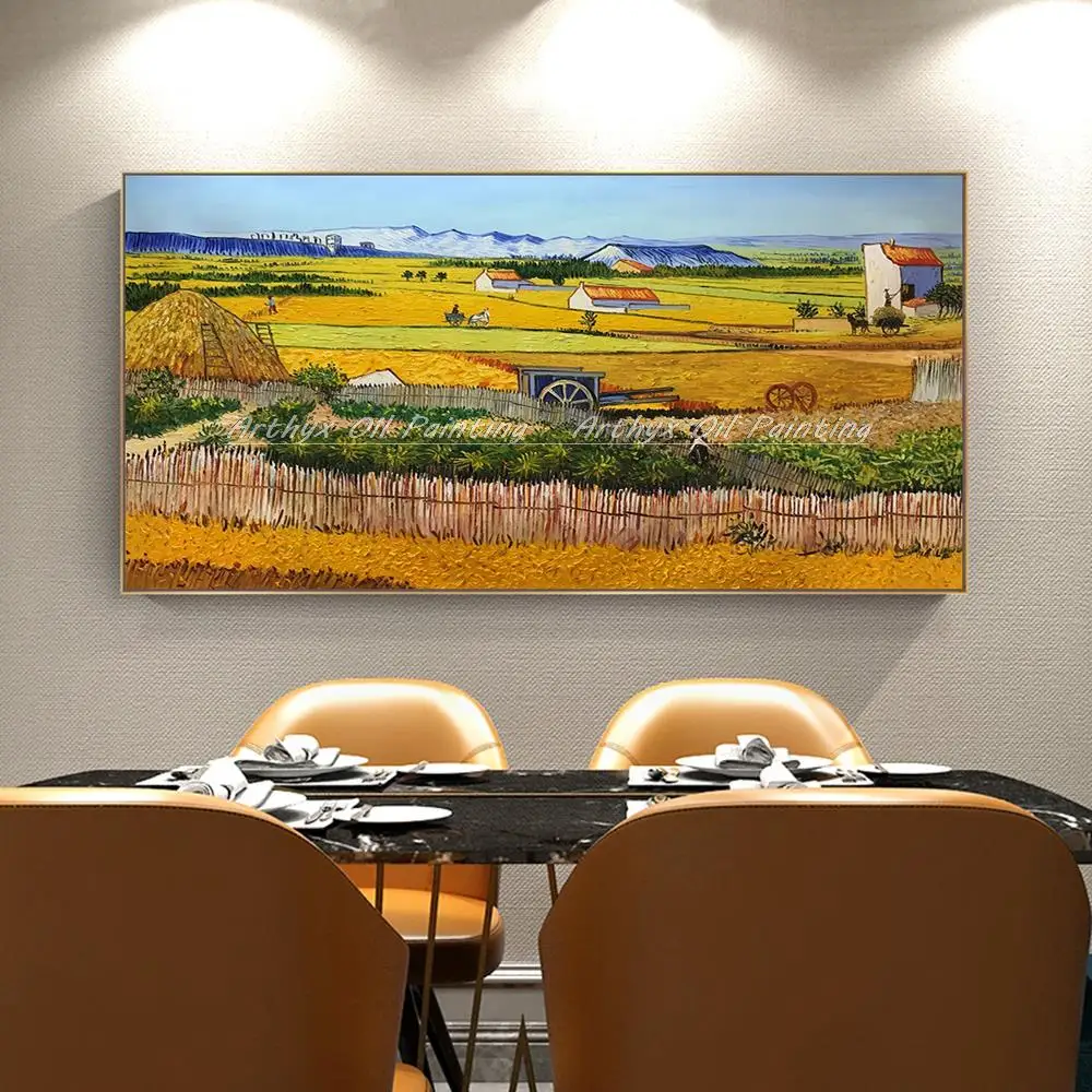 

Arthyx Handpainted Vincent Van Gogh Famous Oil Painting On Canvas,Harvest at La Crau Wall Art,Picture For Living Room,Home Decor