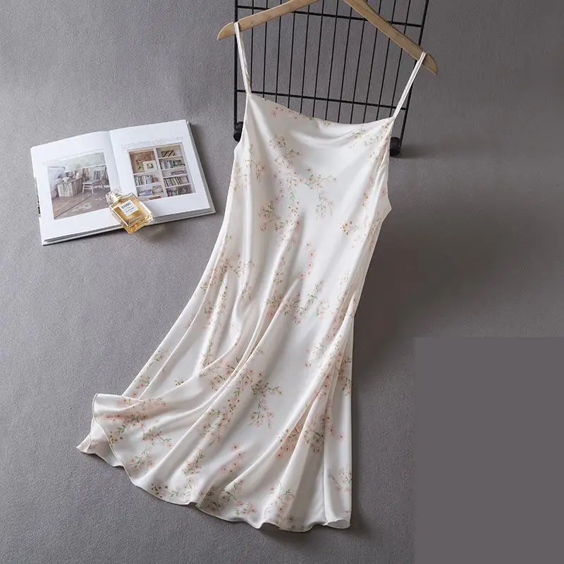 LOVE Print Chemise Nightgown Sexy Female Strap Nightdress Summer Lady Silky Satin Sleepwear Gown Lingerie Backless Home Dress