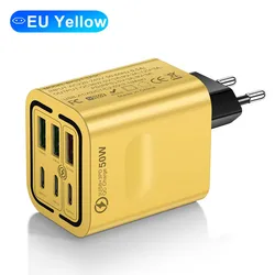 PowerPro 100W Multi - Port Fast Charger with EU/US/UK Plug Options - EU Plug Yellow