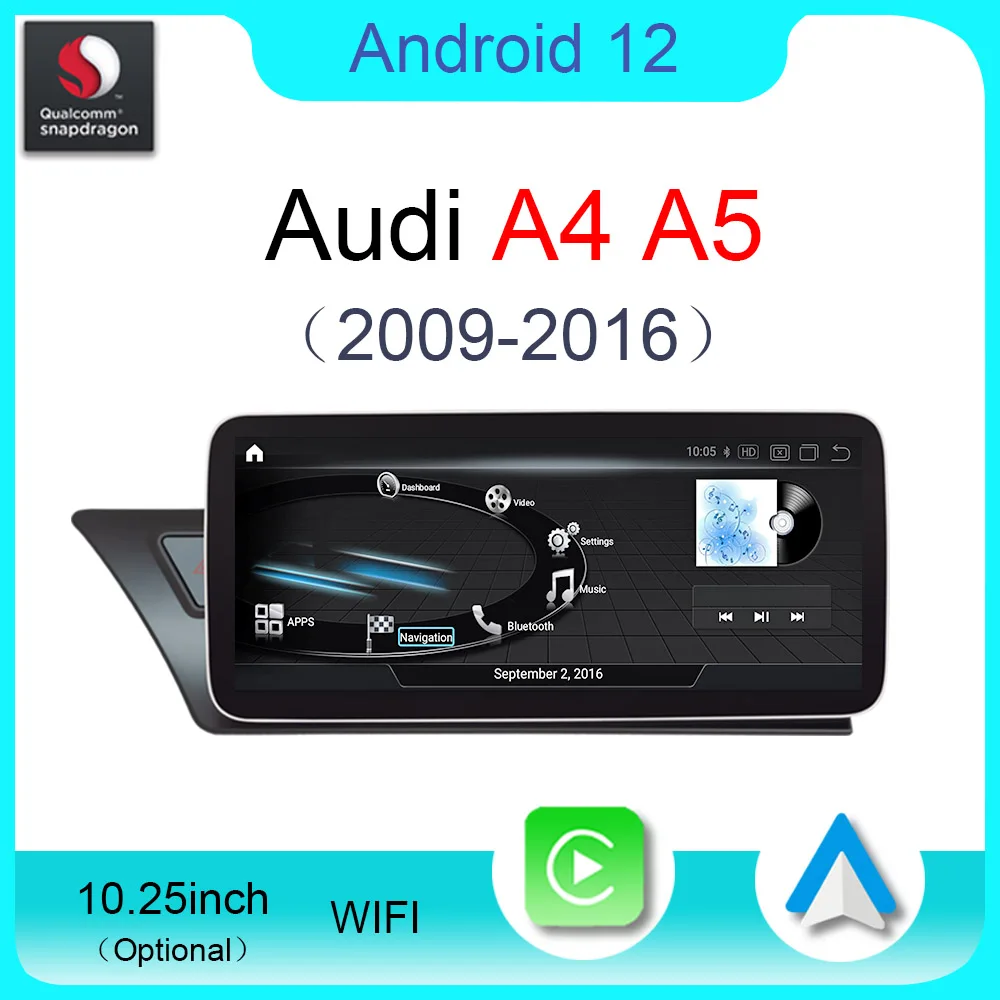 

Qualcomm Android 12 For Audi A4 A5 B8 2009-2016 WiFi CarPlay Car Radio GPS Navigation Auto Stereo Multimedia Player Touch Screen