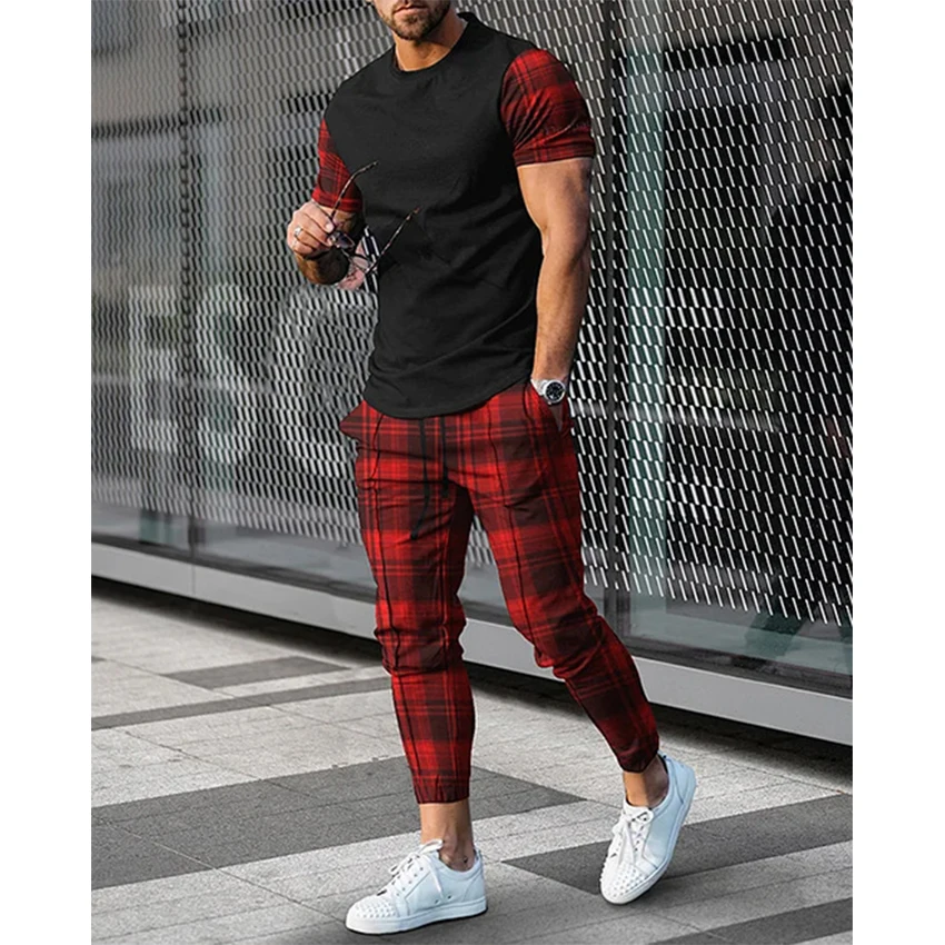 2023 Summer New Arrivals Men’s Sets Tracksuit Two Piece Suit Jogger Outfit 3D Striped Printed Streetwear Oversized Male Clothes