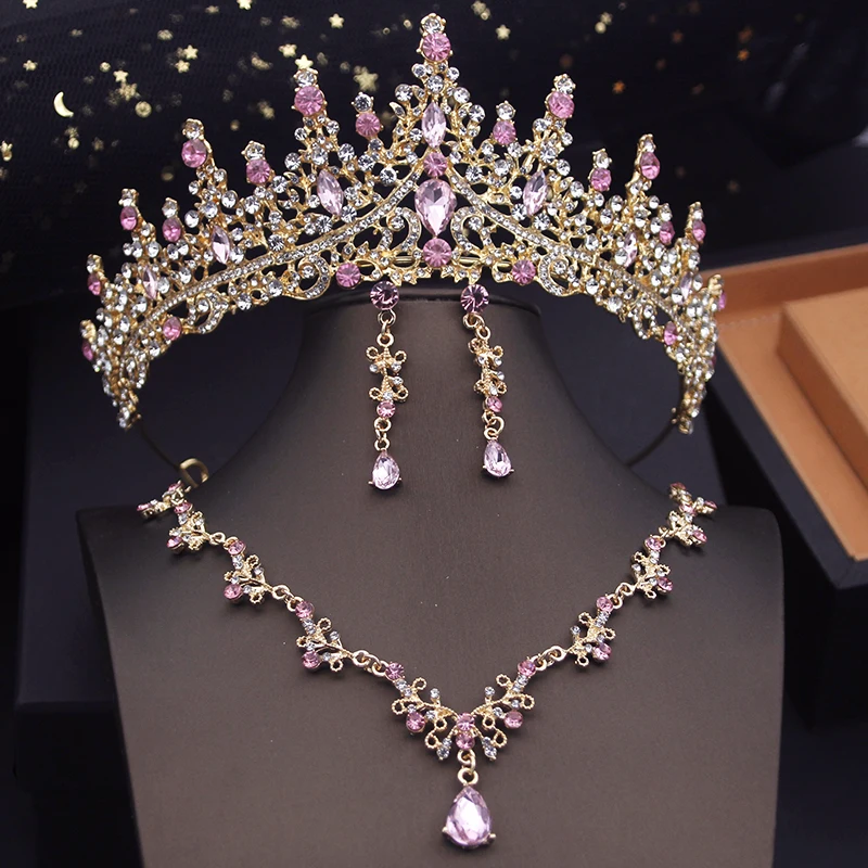 Green Crown Bridal Jewelry Sets for Women Choker Necklace Sets With Tiaras Wedding Dress Prom Bride Jewelry Accessories bridal jewelry sets