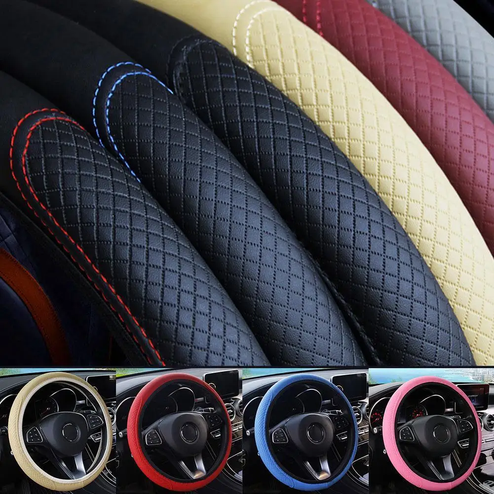 1pc Auto Sommer Universal PU Leder Lenkrad abdeckung Zubehör 37-38cm DIY Auto Farbe Slip geeignete Dekoration Anti m Q7Q0