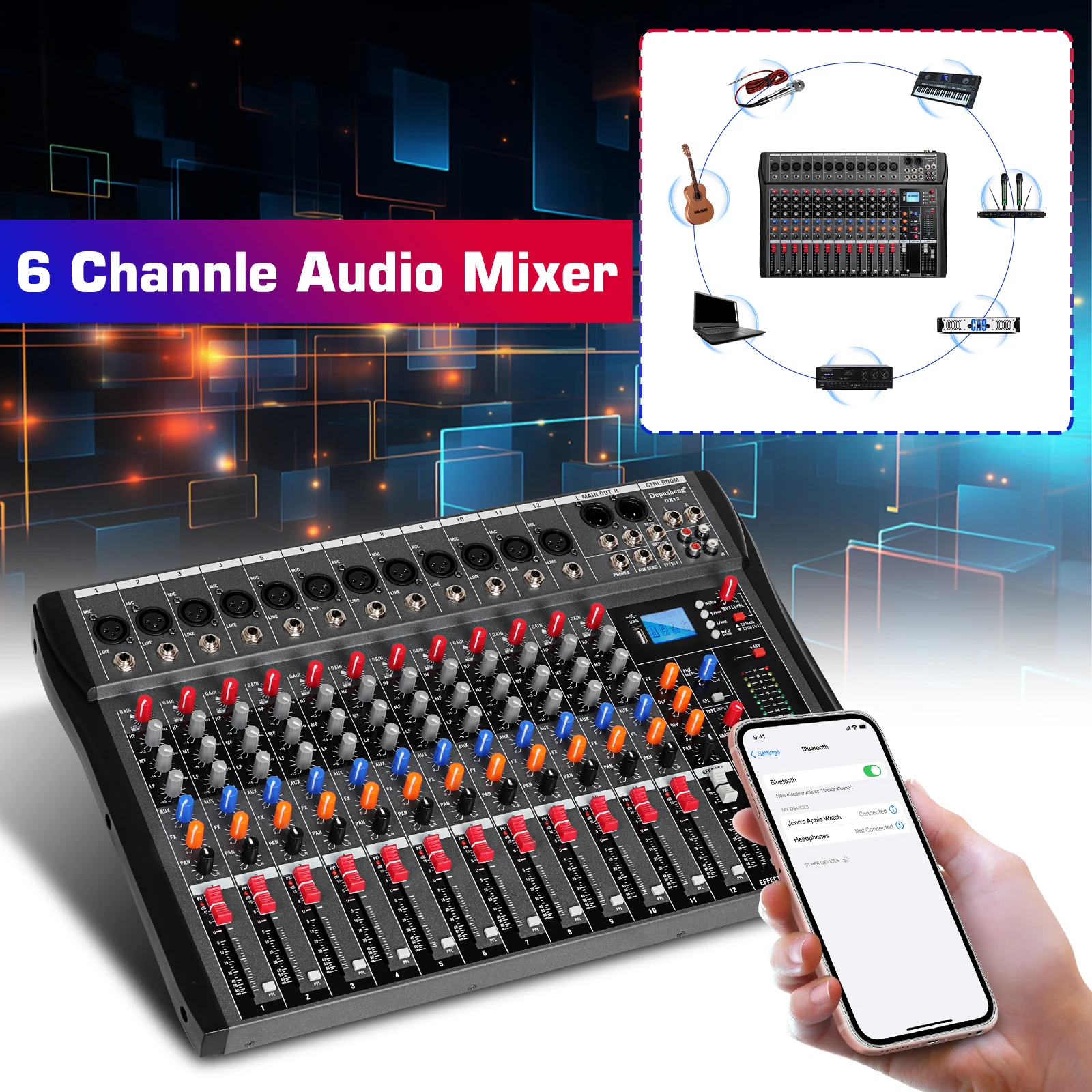 DEPUSHENG DX12 Professional Audio Mixer 12 Channel Studio Audio