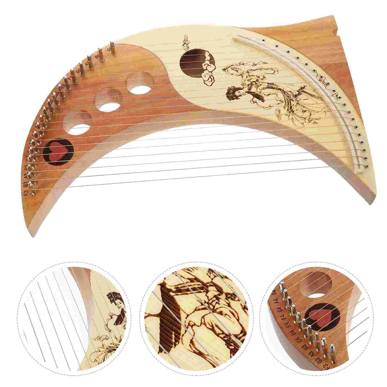 19 String Lyre Harp Kids Musical Instruments Handheld Wood Body String Instrument Ancient Style Retro Child Solid Chinese Fir