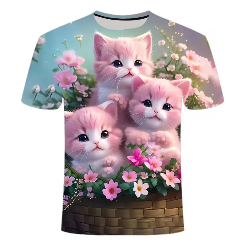 

New Summer 3D Animal Cats Printing T Shirt For Men Children Fashion Streetwear Short Sleeves Unisex Y2k Clothing Cute Tee Shirts