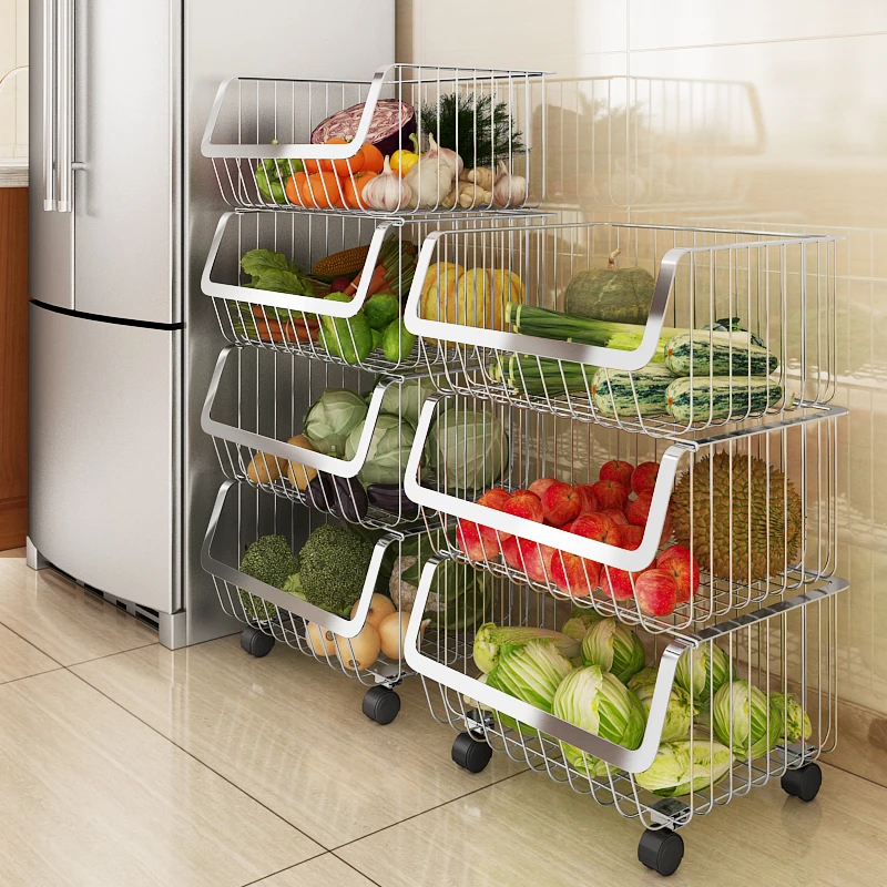 

Vegetable shelf Kitchen shelf Stainless steel vegetable basket floor multilayer 304 stainless steel sundries drain rack
