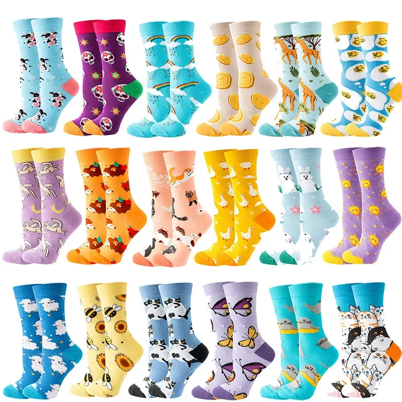Cute men and women cartoon animal flower socks Kawaii Fun fashion socks Happy Harajuku casual autumn and winter socks