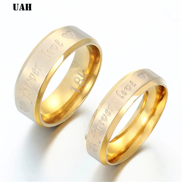UAH-Bagues de couple gravées Forever Love, matiques de fiançailles en acier inoxydable pour hommes et femmes