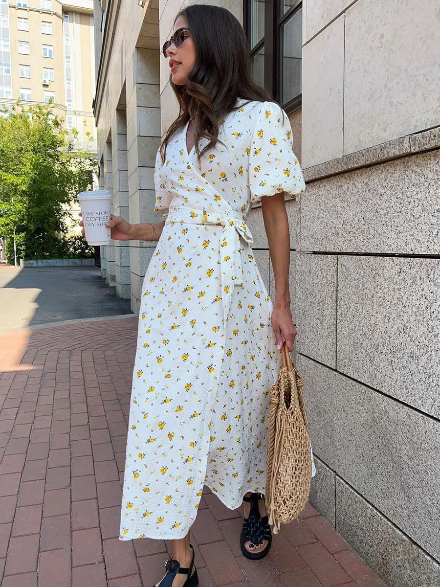 Women's Loose Fit Cotton Blend Maxi Dress with V-Neck & Short Sleeves S4fc61e6c9f824c8395b40ceb5d05527dA