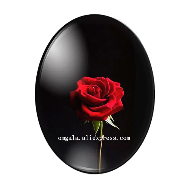 Elegant Red Rose Flower Oval Glass Cabochons - High Quality Flat Back