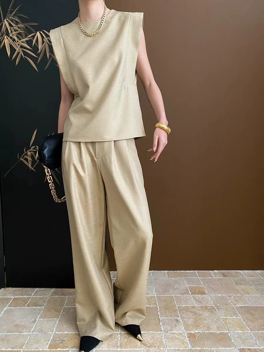 

French Commuting Style Niche Sleeveless Camisole Top+Wide Leg Pants Set Early Spring New Style