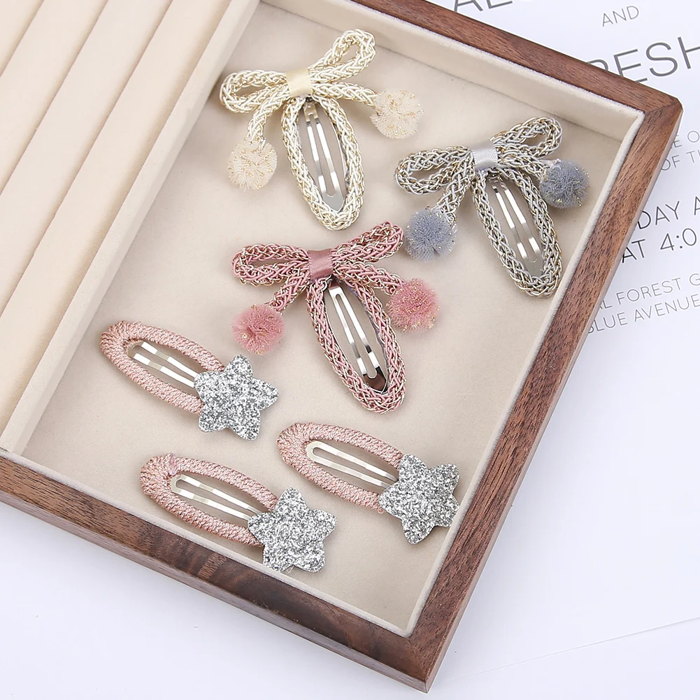 반짝이 별 헤어 스냅 클립, 공주 소녀용 가죽 리본 머리핀, 어린이 댄스, 생일 파티 모자, 사진 소품, 2 개/로트