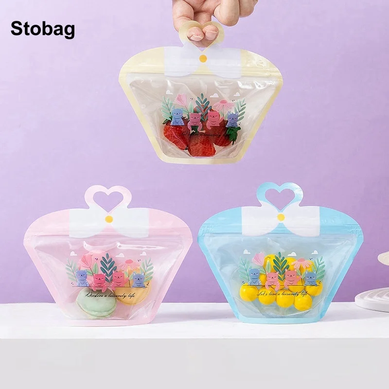 

StoBag 50pcs New Cartoon Candy Food Packaging Ziplock Bags with Handle Cute Kids Gift Plastic Sealed Cookies Snack Storage Pouch