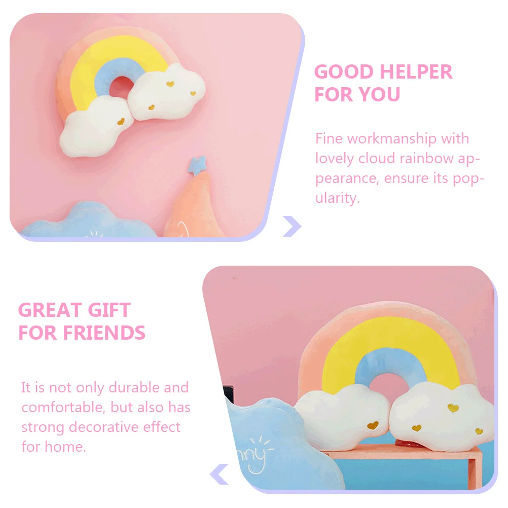 Rainbow Shaped Pillow Decorative Cushion Baby Pillows Cloud Rainbow Pillow Bedding Soft Fabric Premium Pp Cotton Lovely