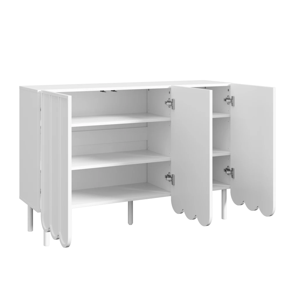 Modernes weißes Sideboard mit Wellpappentüren, grifffrei, verstellbare Regale, Stauraum für Wohnzimmer, Flur, Esszimmer – Detail 12
