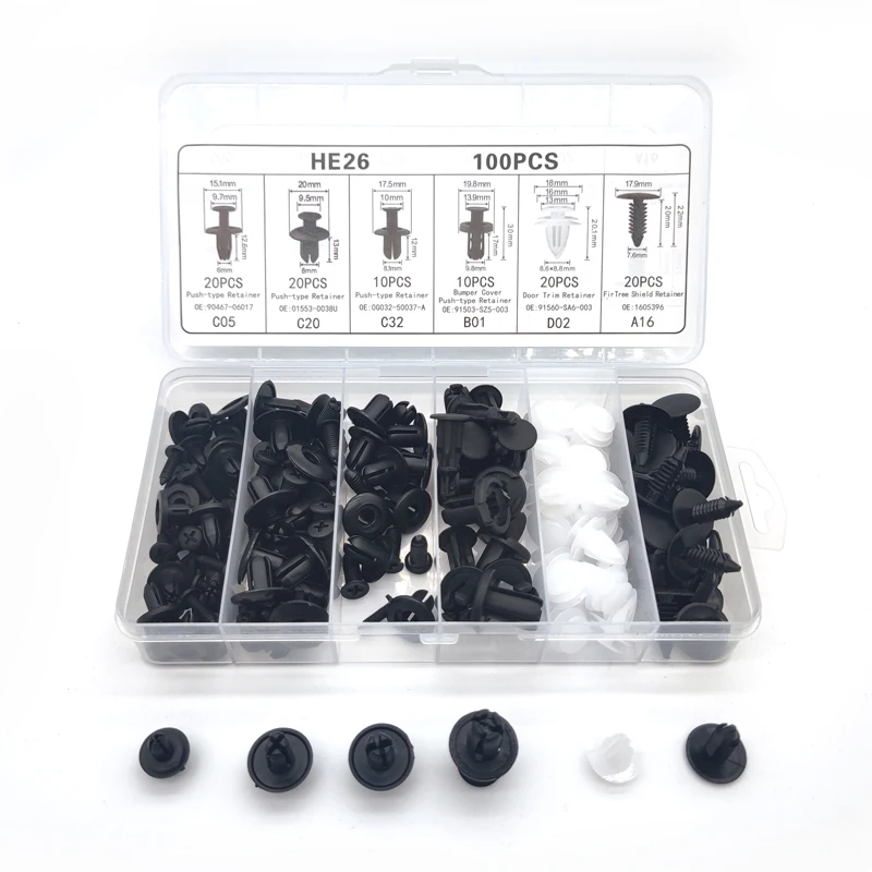 

100pcs Mixed Auto Fastener Clip Car Body Push Retainer Pin Rivet Bumper Door Trim Panel Retainer Fastener Kit Car Accessories