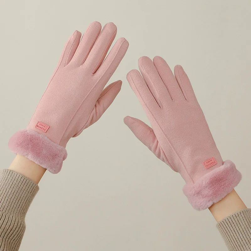 

Women's Cute Fashion Winter Gloves Plush Thick Windproof Cold Resistant Warm Cycling Mittens Car Touch Screen Gloves