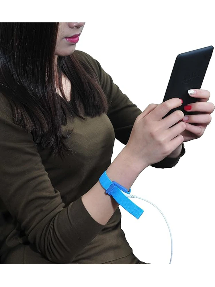 Grounding Blue Wrist Band (2 Sets) For Healthy Earthing Energy With 2 Straight Cords (16&lsquo; Full Length) Grounding Without Mats