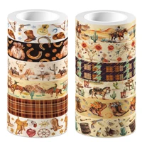 12 Rolls Western Cowboy Themed Washi Tape Set,Decorative Paper Stickers,DIY Craft Tape for Gift Wrapping, Scrapbooking 1