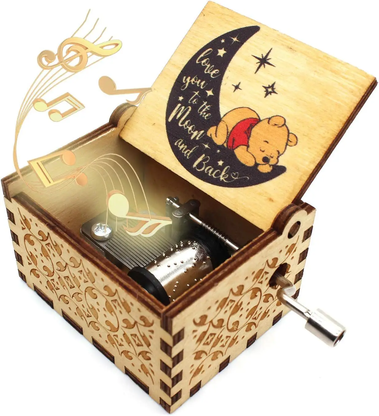 Wooden Music Box The Pooh Saying Music Boxes Antique Engraved Musical Boxes Gifts for Birthday/Christmas/Anniversary 3