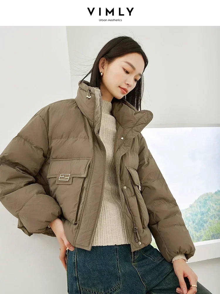 Vimly Duck Down Cropped Puffer Jacket Women's Winter Short Down Coats 2023 Lightweight Stand Collar Thick Warm Outerwear 50701