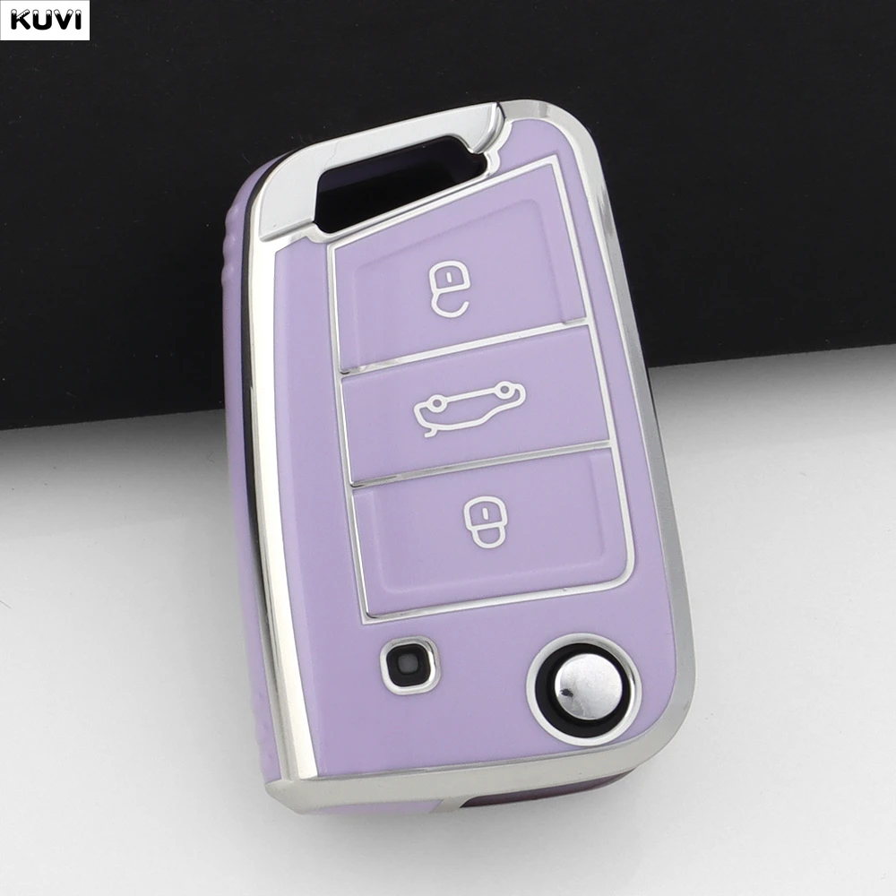 TPU Car Flip Key Cover Case Fob Protector For Skoda Octavia A7 Kodiaq Seat Ateca Leon For VW Golf 7 MK7 VII Tiguan 3 4 Buttons