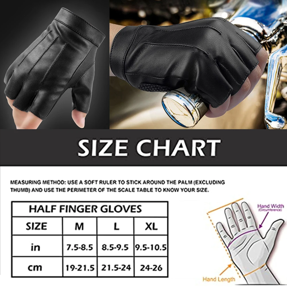 Fingerless Driving PU Leather Gloves Outdoor Sport Faux Half Finger with Anti-slip Layer Glove for Men Women 5