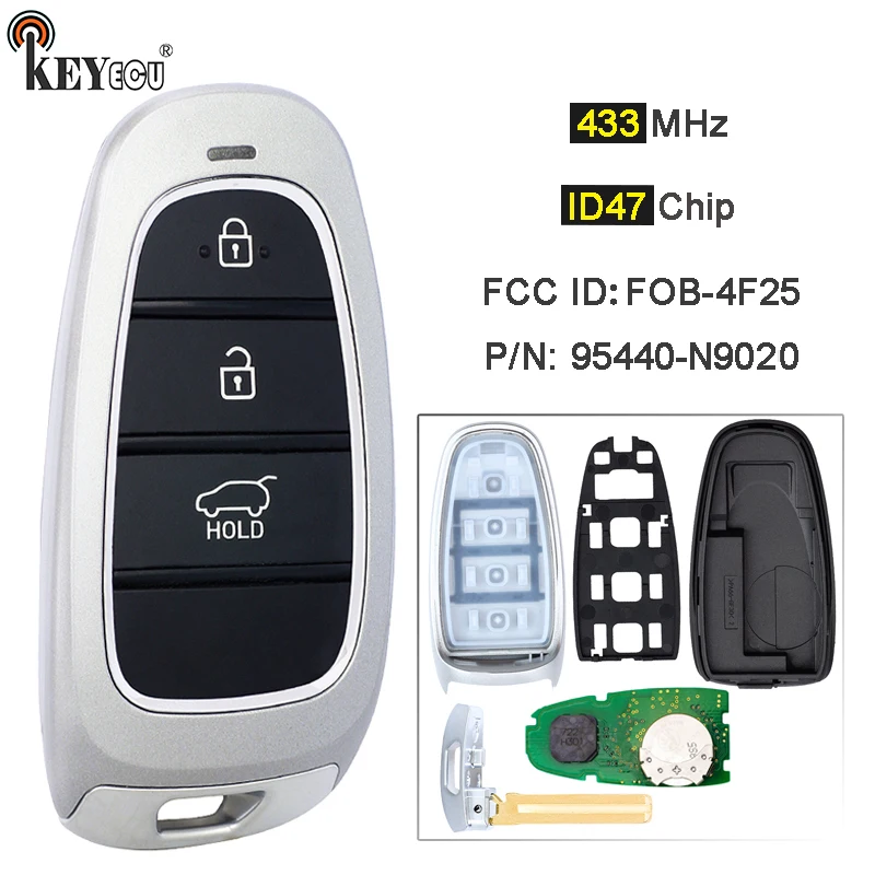 

KEYECU 433MHz ID47 Chip PN: 95440-N9020 FCC ID: FOB-4F25 Keyless GO Smart Remote Key Fob for Hyundai Tucson 2021 2022 2023