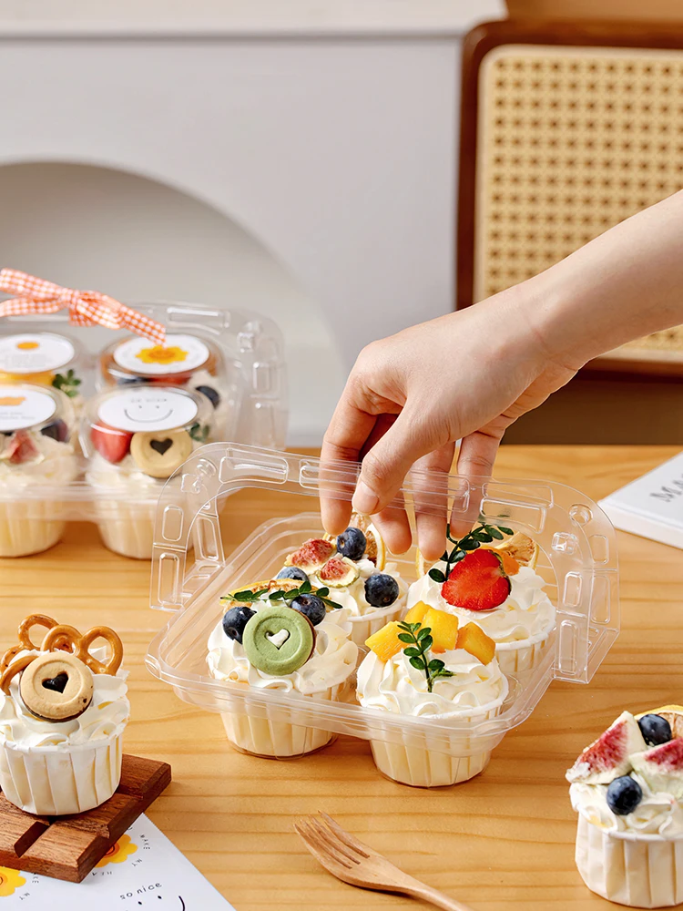 Portable Cupcake Paaging Box 4 Pieces Sweet Treats Picnic ternoon Tea Baking Paaging Box Handheld Cake Box Kitchen Cooking