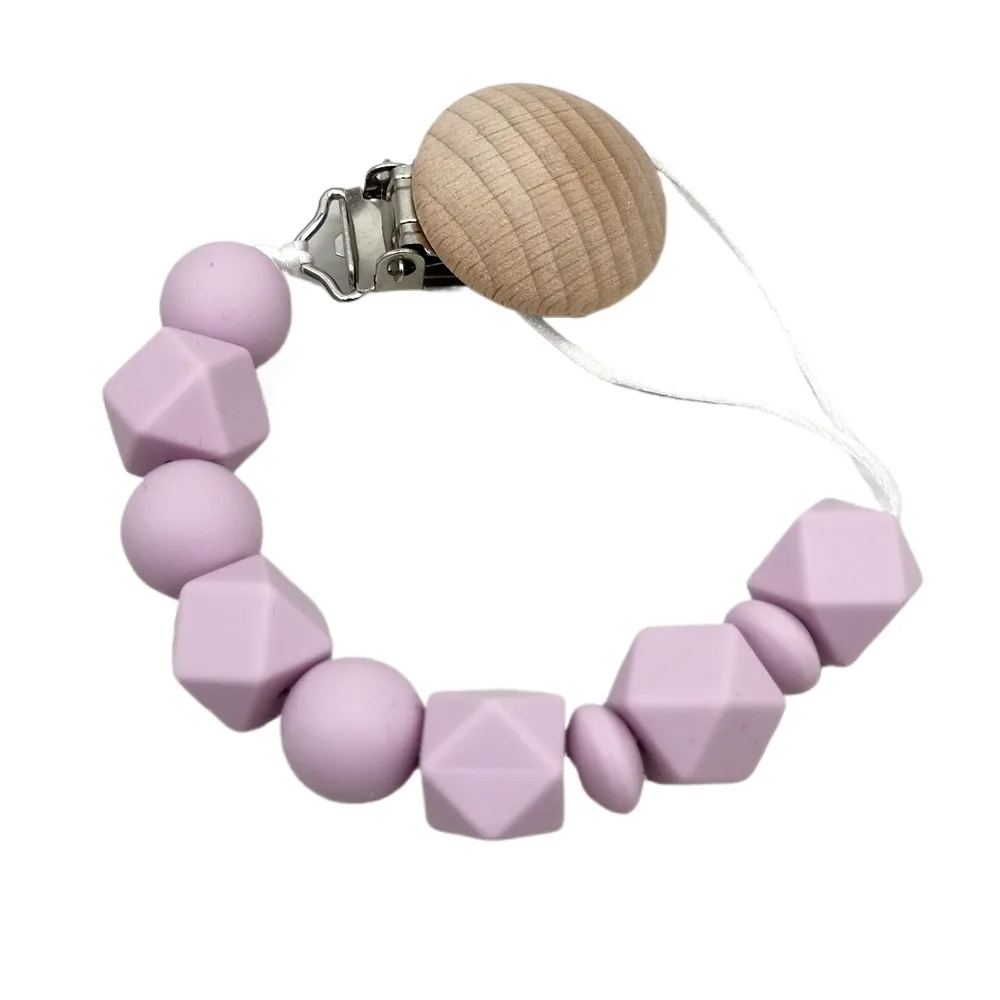 Geometric Silicone Beads Pacifier Clip Baby Dummy Holder Leash, Teething Pacifier Chain for Infants, Anti-Lost Soother Accessory